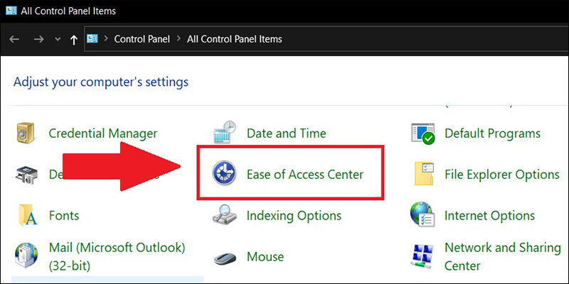 Click chọn Ease of Access Center