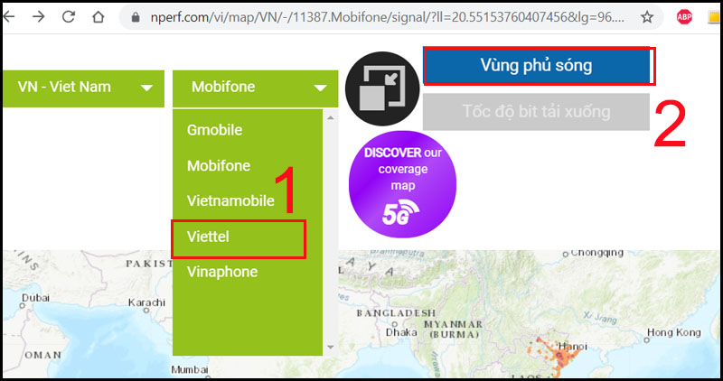 Truy cập vào trang web nperf.com