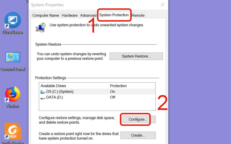 Nhấn vào System Protection rồi chọn Configure