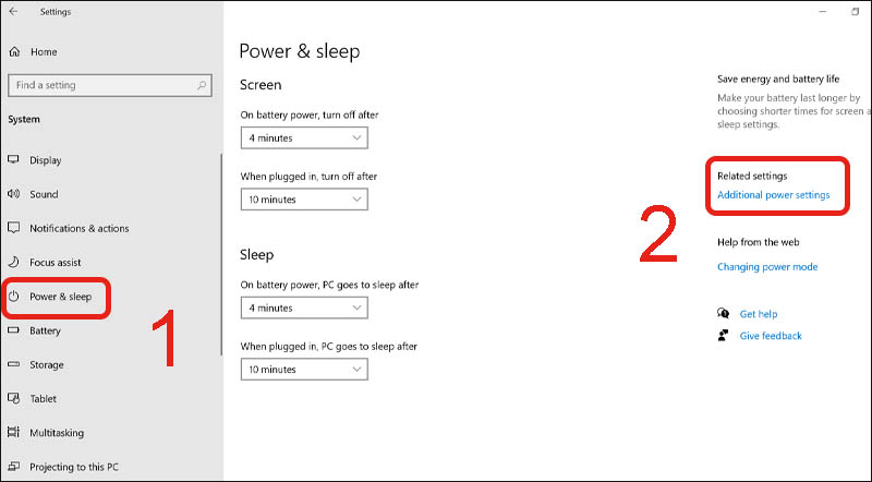 Chọn Additional power settings