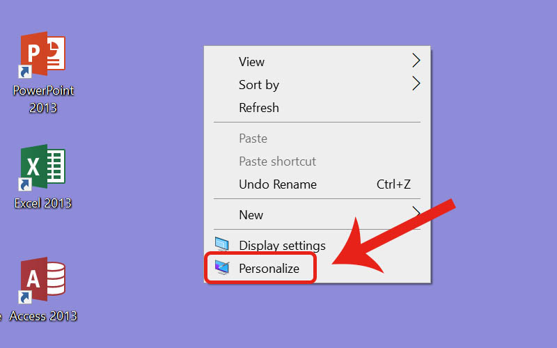 Nhấn chuột phải vào màn hình chọn Personalize