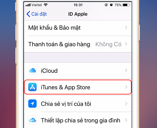 Bước 2: Chọn iTunes và App Store