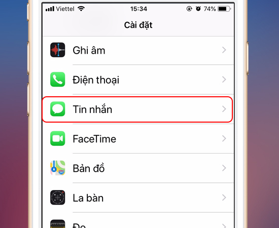 Bước 1: Bạn chọn Cài đặt > Tin nhắn.