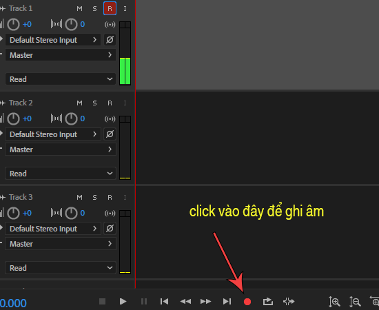 Thực hiện xong các thao tác trên để bắt dầu ghi âm bạn chọn Record(hình tròn màu đỏ).