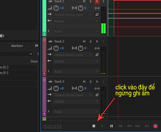 Nhấp chuột vào biểu tượng hình vuông để ngừng ghi âm.