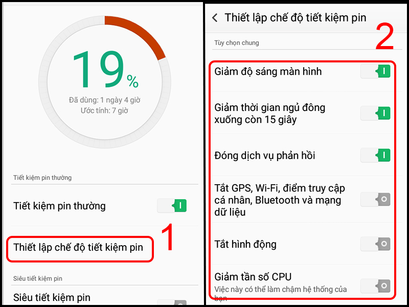 Thiết lập chế độ tiết kiệm pin