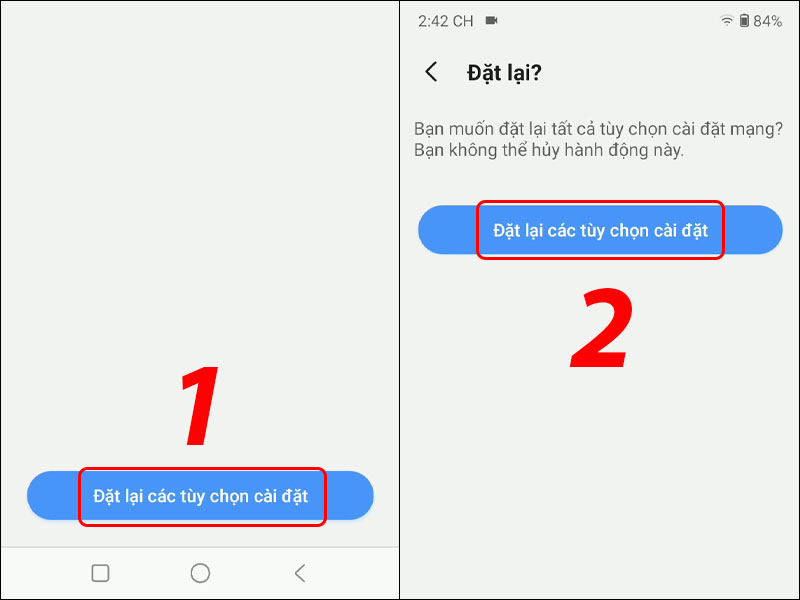 Nhấn Đặt lại các tuỳ chọn cài đặt