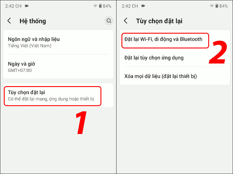 Chọn đặt lại WiFi, di động và Bluetooth