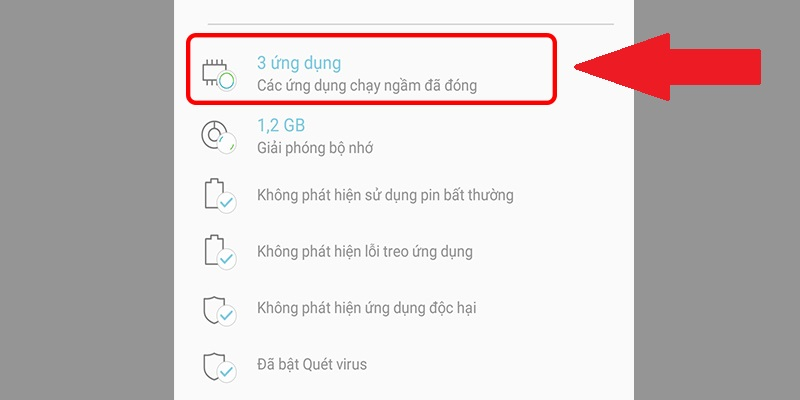 Các ứng dụng chạy ngầm sẽ được tắt