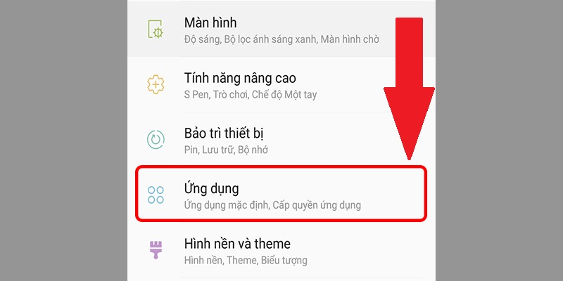  Vào Ứng dụng trong phần cài đặt