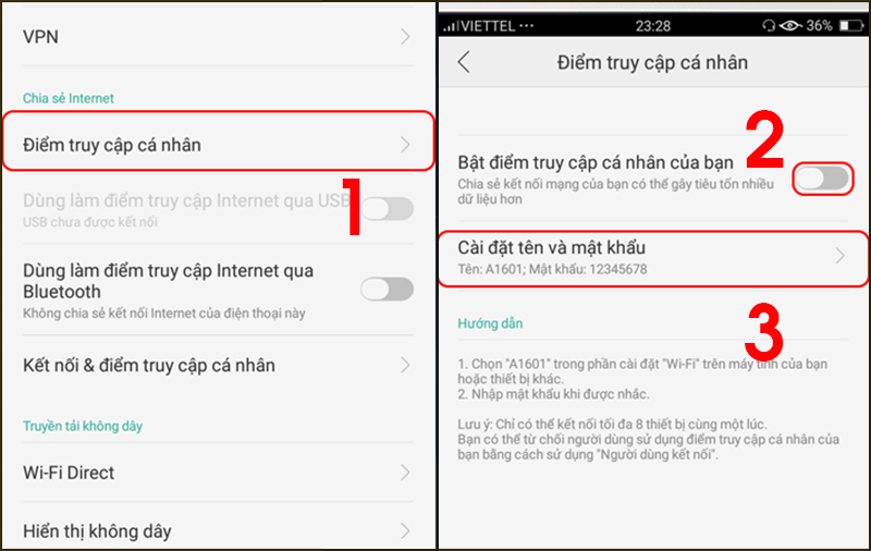 Bật điểm truy cập cá nhân trên điện thoại