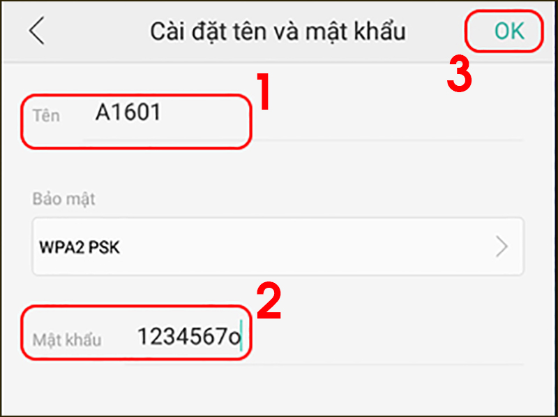 Đặt tên và mật khẩu cho WiFi