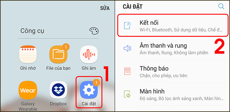  Chọn Cài đặt > Chọn Kết nối