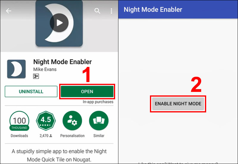 Mở ứng dụng nhấn vào nút Enable Night Mode