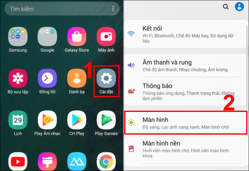 Truy cập vào Cài đặt chọn mục Màn hình