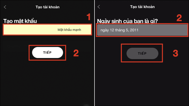 Điền Mật khẩu và Ngày sinh của bạn