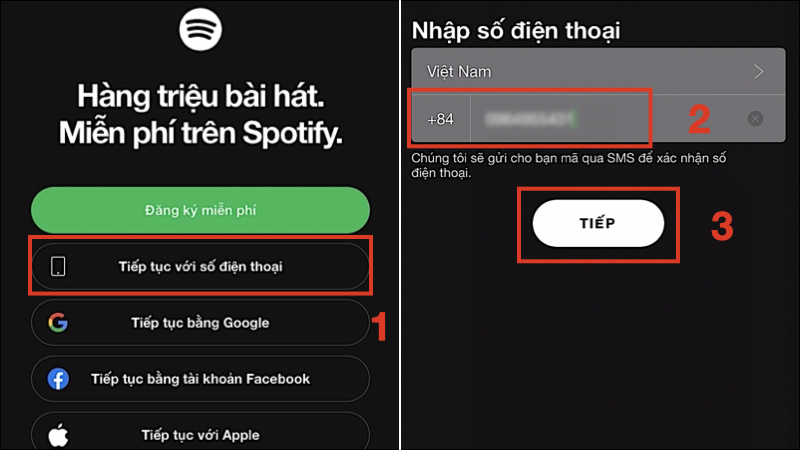 Nhập Số điện thoại của bạn vào