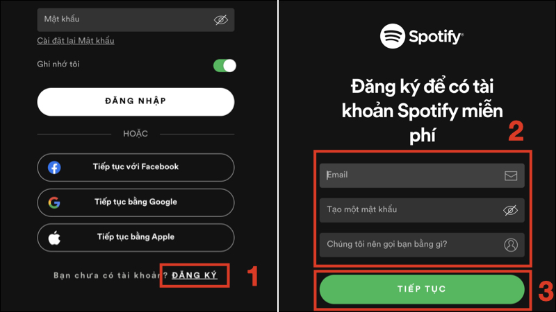 Nhập các thông tin trong ứng dụng Spotify trên máy tính