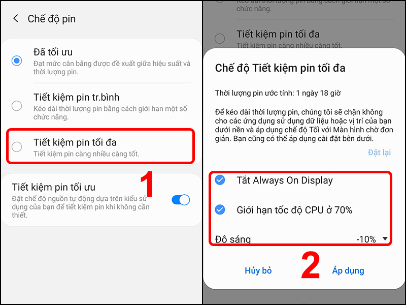  Chế độ Tiết kiệm Pin tối đa