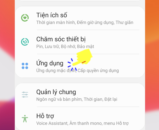 Bước 1: Đầu tiên bạn vào Cài đặt trên màn hình chính sau đó chọn Ứng dụng.