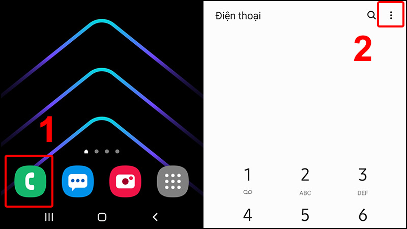 Vào Điện thoại và chọn biểu tượng dấu ba chấm