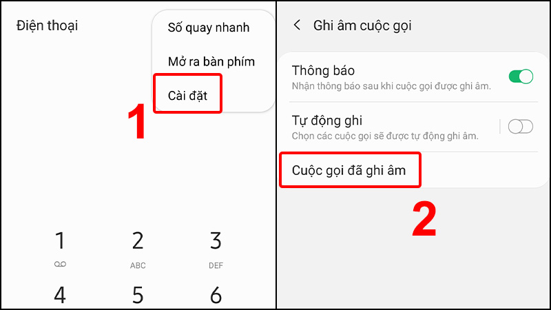 Mở các cuộc gọi đã ghi âm