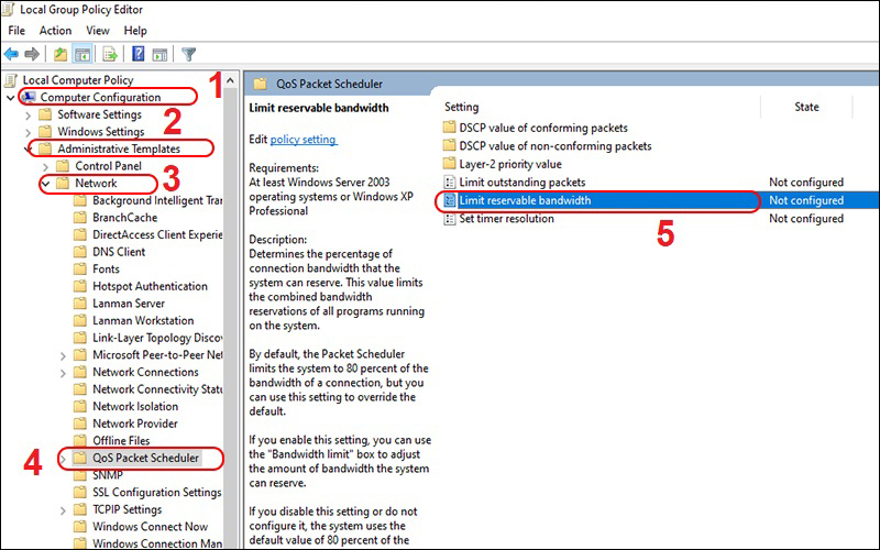 Kích hoạt Limit Reservable Bandwidth