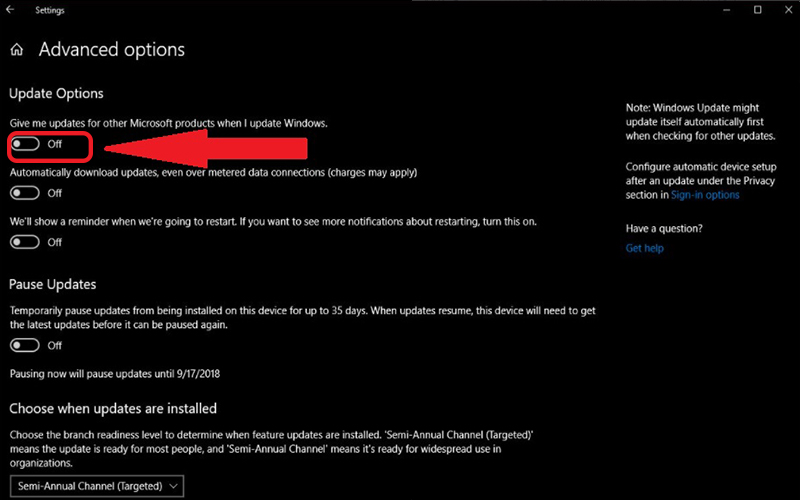 Tắt một số tùy chọn của Windows Update