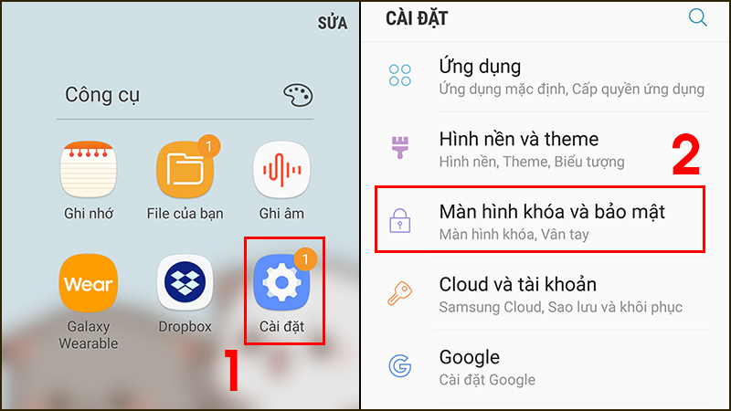Vào Màn hình khóa và bảo mật trong Cài đặt