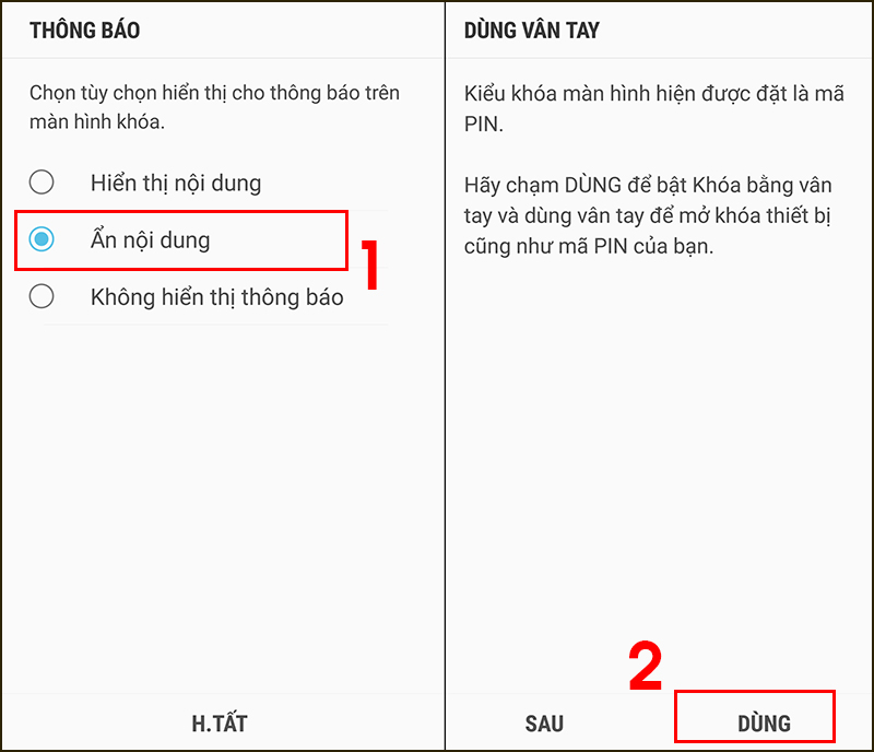 Có thể chọn hiển thị nội dung hoặc ẩn khi màn hình điện thoại khóa