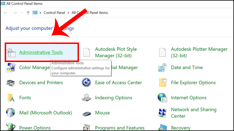 Truy cập Administrative Tools 