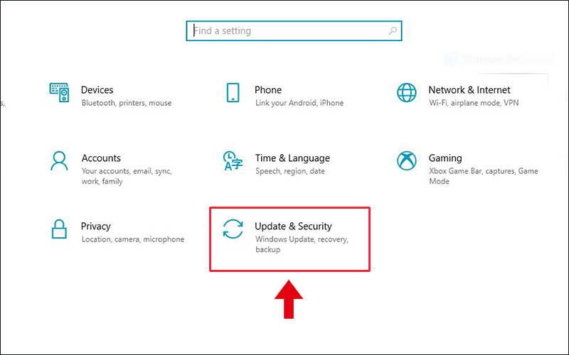 Bạn hãy tìm mục Cập nhật và Bảo mật trong phần Cài đặt của laptop