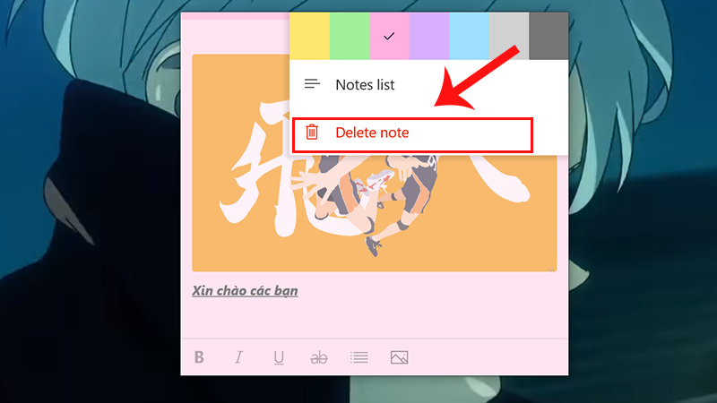 Chọn Delete note