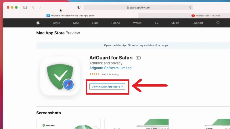 Tại website download AdGuard nhấn View in Mac App Store