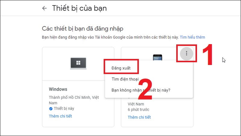 Tùy chọn thiết bị rồi nhấn Đăng xuất