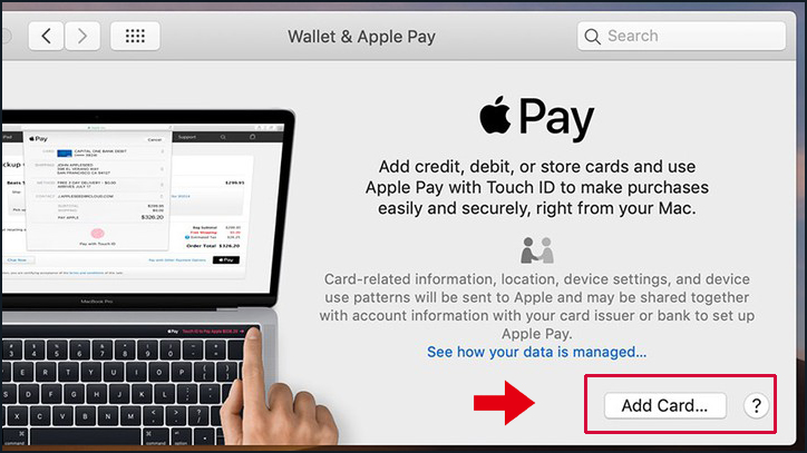 Chọn Add Card để thêm thẻ sử dụng cho Apple Pay