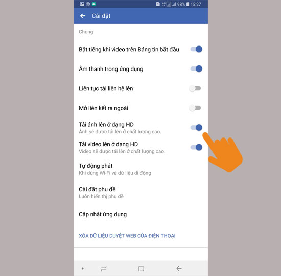 Bật tải ảnh và video dưới dạng HD