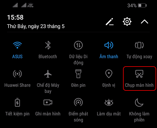  Chọn Chụp màn hình trong thanh trạng thái
