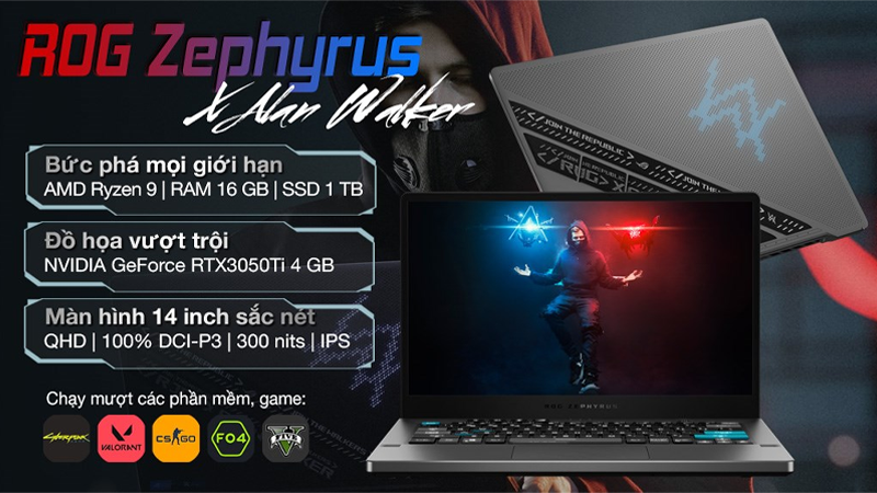  Laptop ASUS ROG Zephyrus G14 Alan Walker R9 5900HS có ngoại hình cá tính