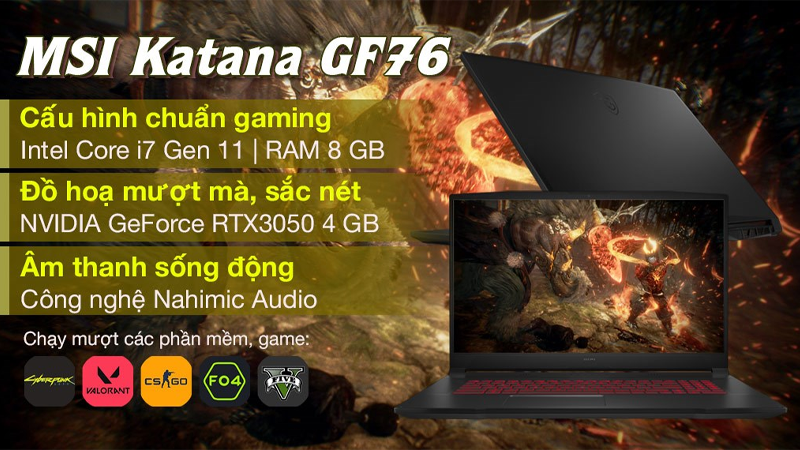 Laptop MSI Katana GF76 11UC i7 11800H có thiết kế cơ động, chuẩn gaming