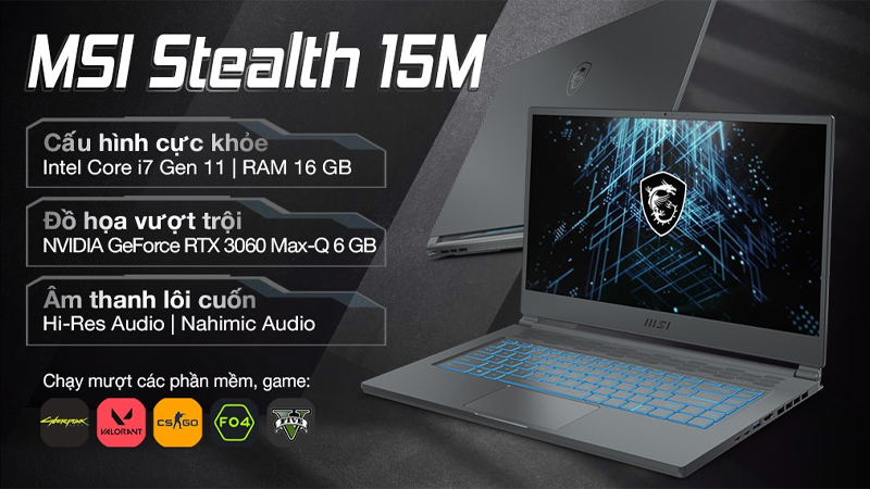 Thiết kế gaming hiện đại của MSI Gaming Stealth 15M A11UEK i7