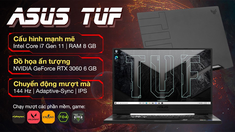 Laptop Asus TUF Gaming FX516PM i7 11370H sở hữu cấu hình mạnh mẽ vượt trội