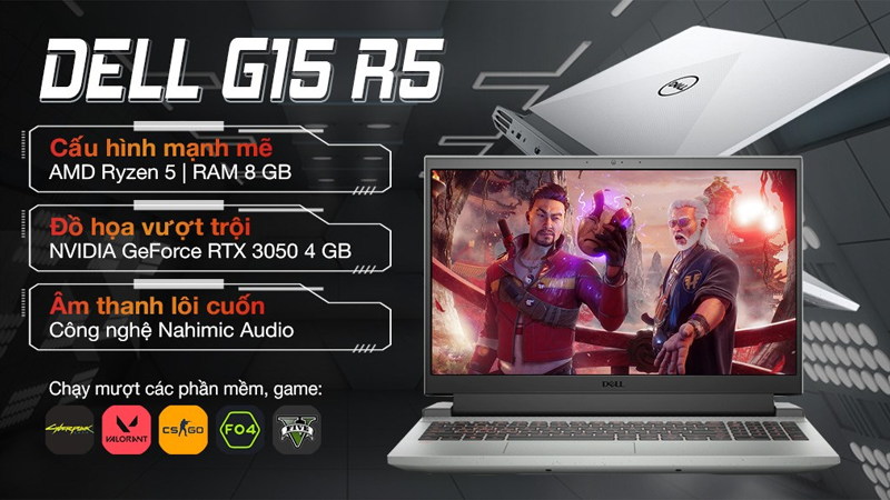 Laptop gaming Dell Gaming G15 5515 R5 5600H có thiết kế tinh tế