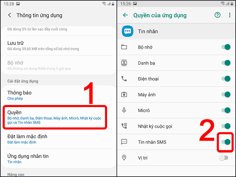 Trượt để bật quyền tin nhắn SMS