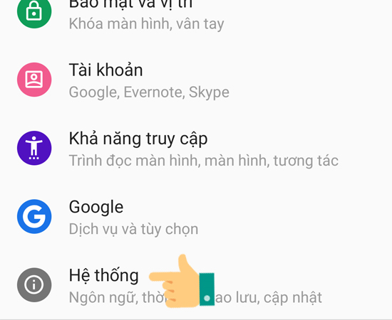 Bước 2: Chọn tiếp vào mục Hệ thống.