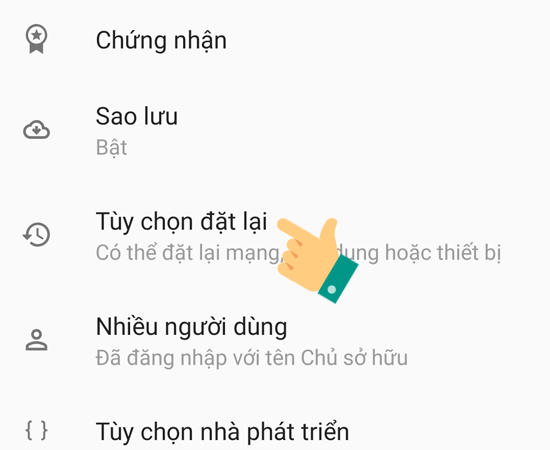 Bước 3: Tại đây, bạn hãy chọn Tùy chọn đặt lại.