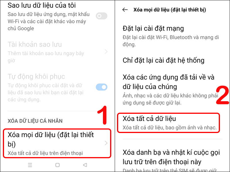 Cách khôi phục cài đặt gốc Realme trong Cài đặt