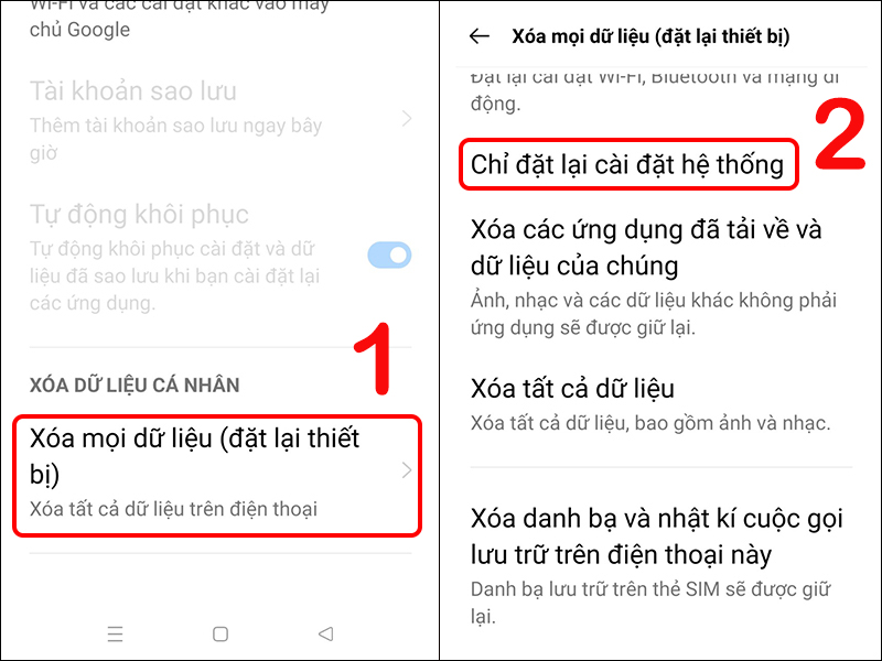 Cách đặt lại cài đặt trên điện thoại Realme