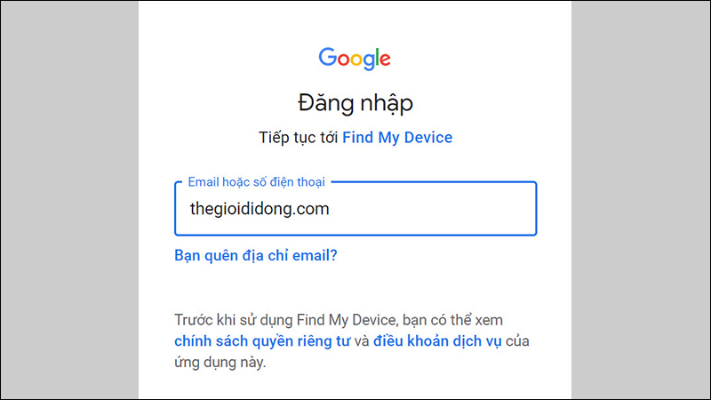 Đăng nhập Google Tìm thiết bị của tôi