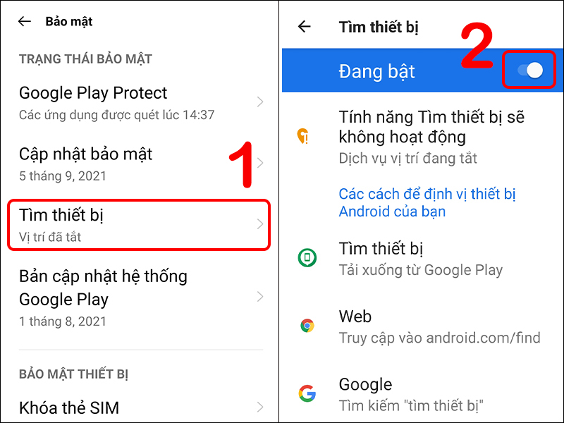 Kích hoạt Tìm thiết bị